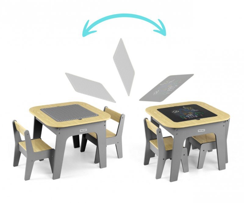 Milly Mally Zestaw mebli Olaf Blocks - Stolik i dwa krzesełka Dark Grey