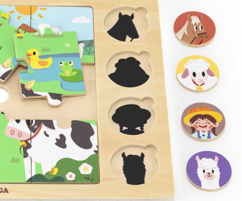 Viga Zestaw puzzli na podkładce - dopasuj cienie - farma