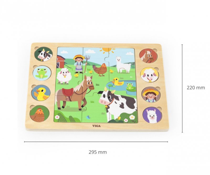 Viga Zestaw puzzli na podkładce - dopasuj cienie - farma