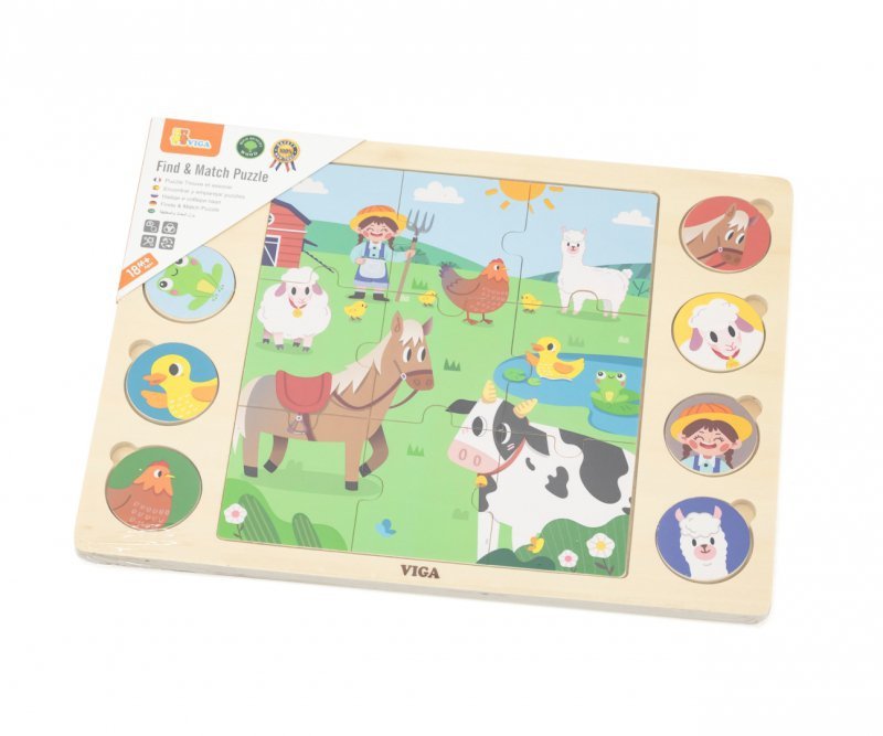 Viga Zestaw puzzli na podkładce - dopasuj cienie - farma