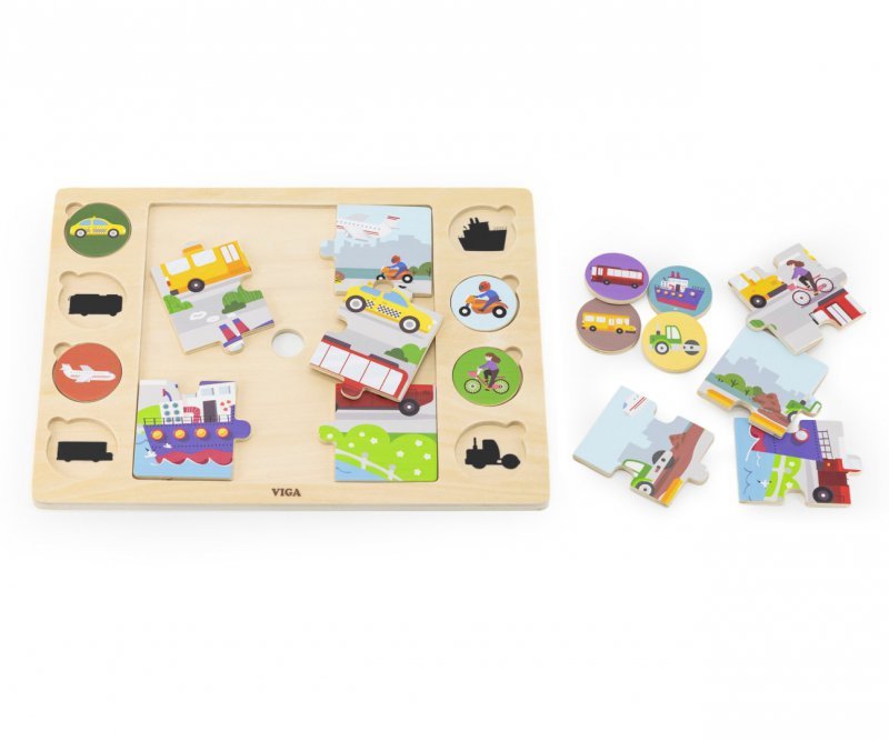 Viga Zestaw puzzli na podkładce- dopasuj cienie - środki transportu